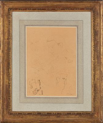 un dessin représentant un homme et une femme de profil, dans un cadre doré
