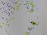 dessin représentant le visage d'une femme d'où jaillissent de nombreuses bulles au niveau des cheveux