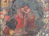 a painting of a woman holding a child in a garden