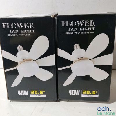 deux boîtes de lumières en forme d'éventail de fleurs posées l'une à côté de l'autre sur une table