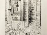 une image représentant un dessin d'une foule devant un bâtiment
