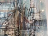 a picture of a painting of a boat in the water