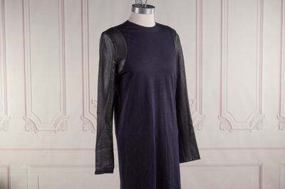 BALENCIAGA - Robe de forme droite en lainage marine et manch…