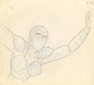dessin représentant une femme vêtue d'un costume de super-héros, les bras tendus