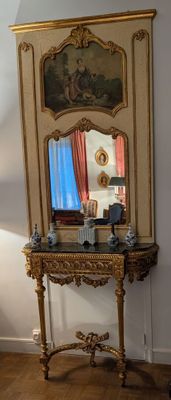 Console En bois doré à décor d'une frise d'oves, de guirland… - Photo 1