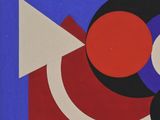 an image of a picture of a painting with a red, blue, and black design