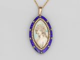 un pendentif en or, émail et diamants représentant le portrait d'une femme