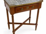 an image of a marble topped side table with two drawers