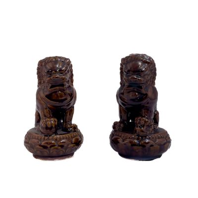 paire de figurines de lions sculptées sur fond blanc