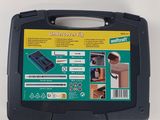 a black plastic tool case with a handle and handle