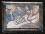 un tableau représentant un groupe de personnes en train de jouer aux dames