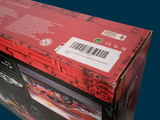 a red box with a barcode on the side of it