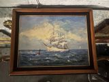 a picture of a painting of a ship in the water