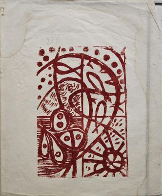 une image représentant un dessin rouge et blanc sur une feuille de papier
