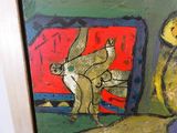 un tableau représentant un chat et un chien dans une pièce