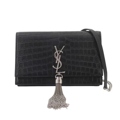 saint laurent black croce leather tassel shoulder bag