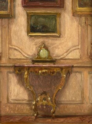 peinture représentant une peinture d'une table sur laquelle est posée une horloge