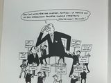 an open book with a cartoon of a man in a suit