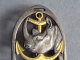a rhino with an anchor in the middle of it ' s head