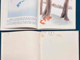 an open book with a picture of a fox in the snow