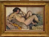 an image of a painting of a naked woman laying on a bed