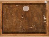 an old picture of a wooden frame with a white cross on it