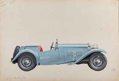 drawing of a blue car with a red seat on a white background