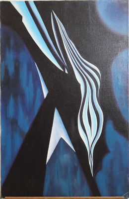 tableau représentant un cheval noir et blanc sur fond bleu