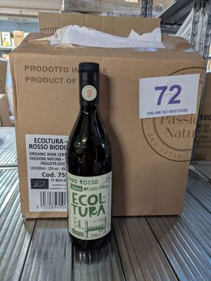 a bottle of wine sitting on a table next to a cardboard box
