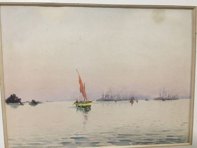 une image d'un tableau représentant un voilier dans l'eau