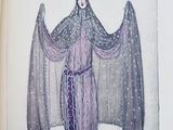 drawing of a woman dressed in a purple dress with a veil