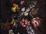 painting of a still life of flowers in a vase on a table