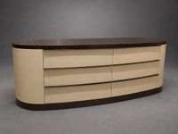 Commode ovale en bois exotique, métal et galuchat crème, ouv… (photo 3)