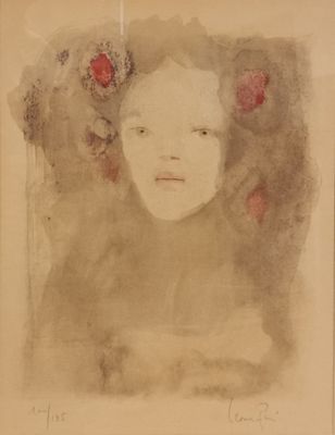 painting of a woman with flowers on her head in a frame