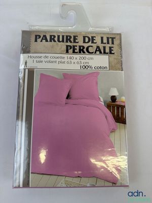 packaging of a package of pink bedding in a plastic package