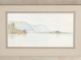 a picture of a painting of a boat on the water