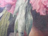 a painting of pink flowers in a vase on a table