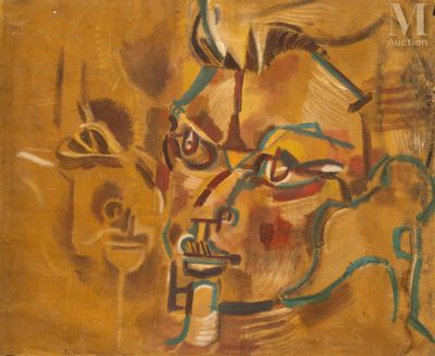 an image of a painting of a man ' s face with a bird on his head