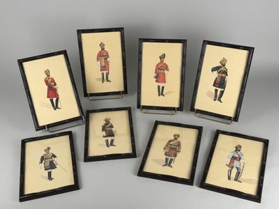École anglaise du XXe siècle Ensemble de 8 aquarelles gouach…