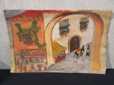 420.65 - ECOLE ESPAGNOLE, GOUACHE, SCENE DE RUE - 51x80 cent…