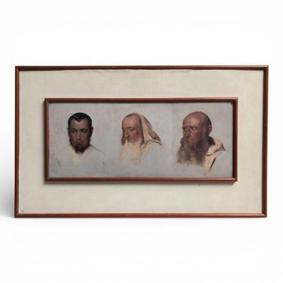 un tableau représentant trois hommes barbus et une femme