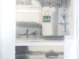 three pictures of people in a boat on the water