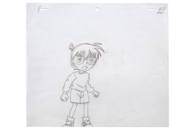 drawing of a young girl with glasses and a ponytail standing in front of a white background