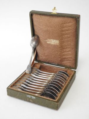 a box with a set of six spoons in it