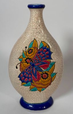 Emaux de Longwy. Vase en faïence de forme ovale à petit col,… - Photo 1