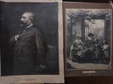 two old black and white photos of a man and a group of people