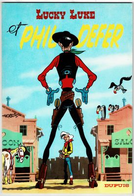 the cover of a comic book with a cowboy standing in front of a building