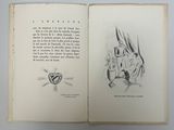 an open book with a drawing of a hand holding a knife