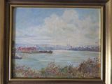 a picture of a painting of a boat on the water