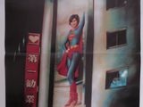une affiche représentant un homme déguisé en Superman dans une entrée d'immeuble